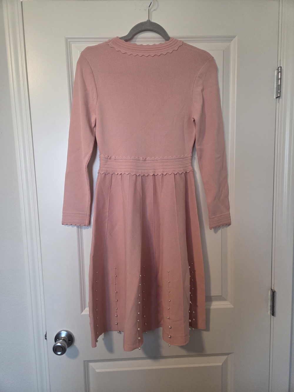 Womens Pink Knit Long-Sleeve Dress with Decorative Buttons - Picture 2 of 2